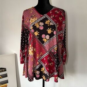 Westport Red and Black Floral Patchwork Blouse